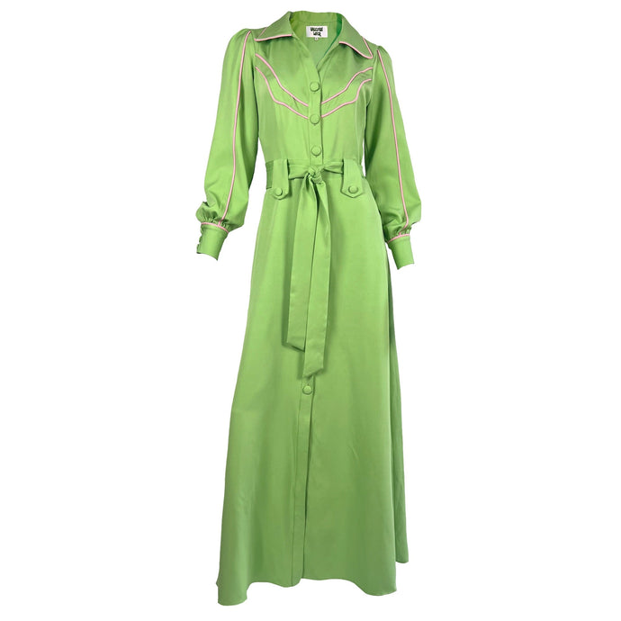 Cowboy’s Tears dress - Avocado Green & Pink trim SALE