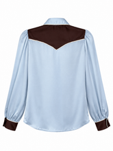 Load image into Gallery viewer, Anytime, Cowboy Blouse - Blue &amp; Brown