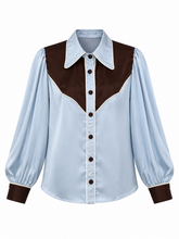 Load image into Gallery viewer, Anytime, Cowboy Blouse - Blue &amp; Brown