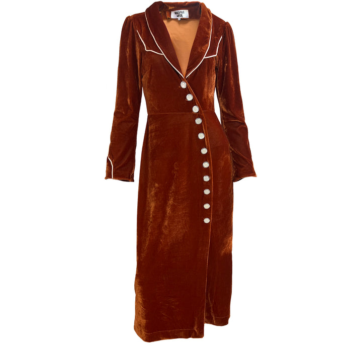 Cademar Velvet Dress - Cognac Brown